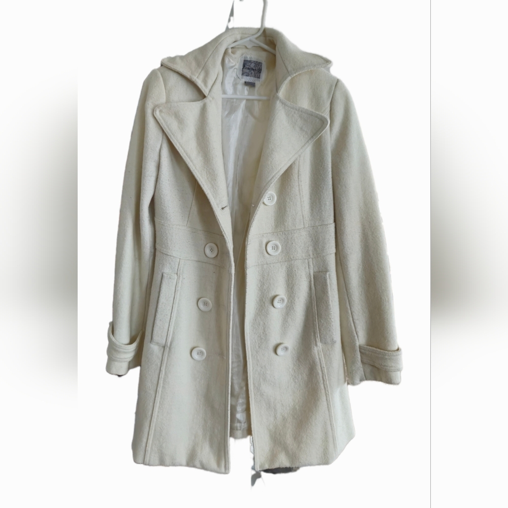 Cream Button Down Coat. Thick & Warm